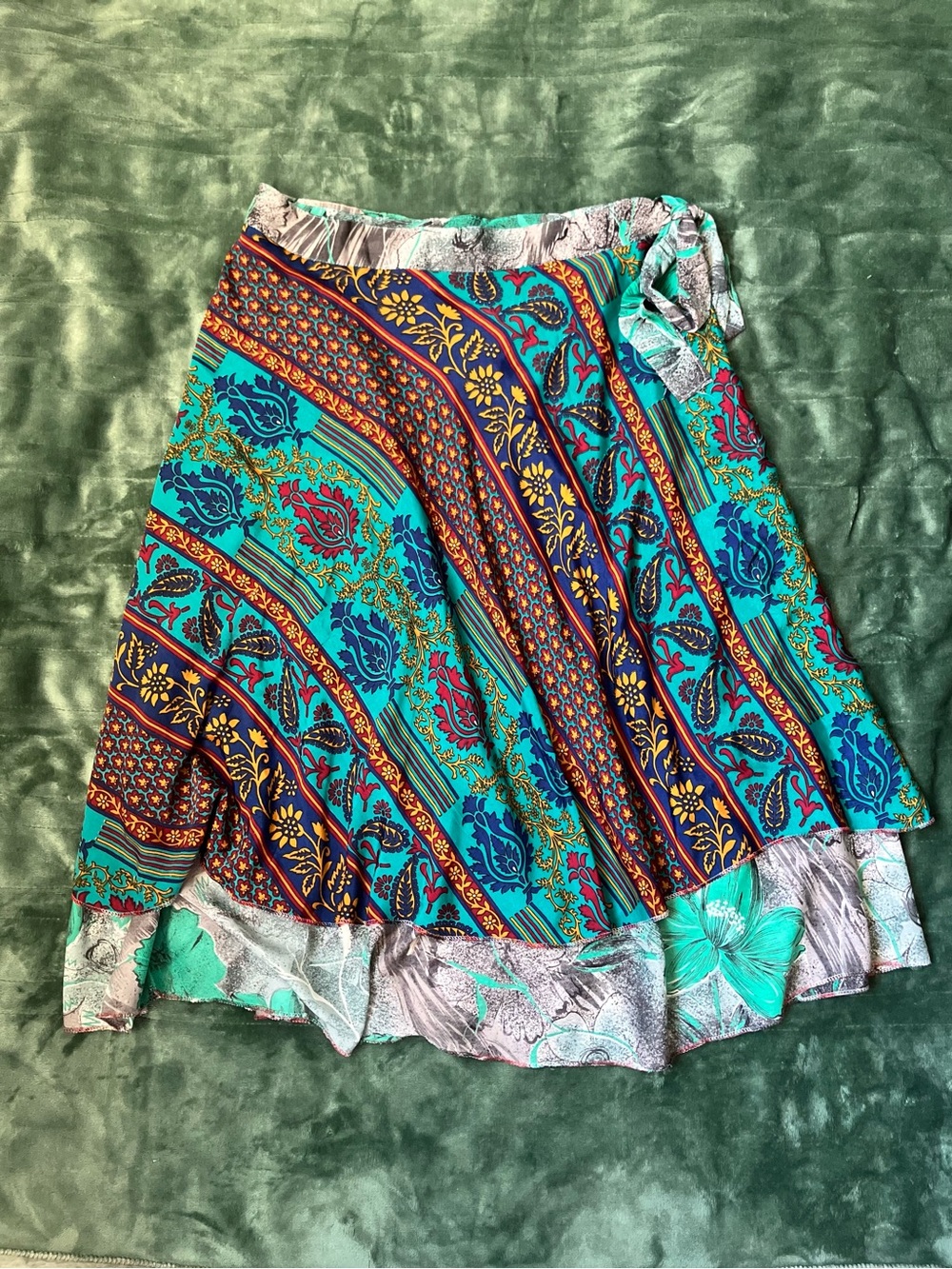 Turquoise Multi-Print Wrap Around Reversible Skirt